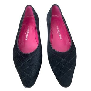Emanuel Ungaro Black Quilted Calf Hair Ballet Flats Pink Interior Size 6.5